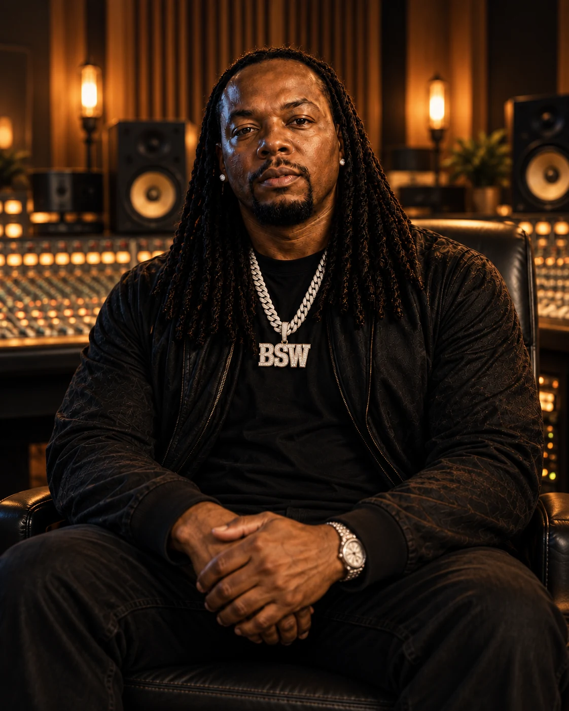 Coach Uncle Ricky seated in a warmly lit recording studio